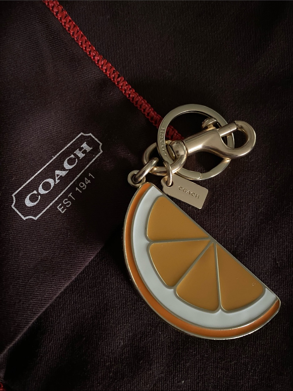Coach Orange Slice Enamel Key Charm with Gold Hardware